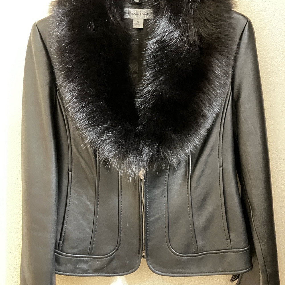 Elegant Black Fur-Trimmed Leather Jacket